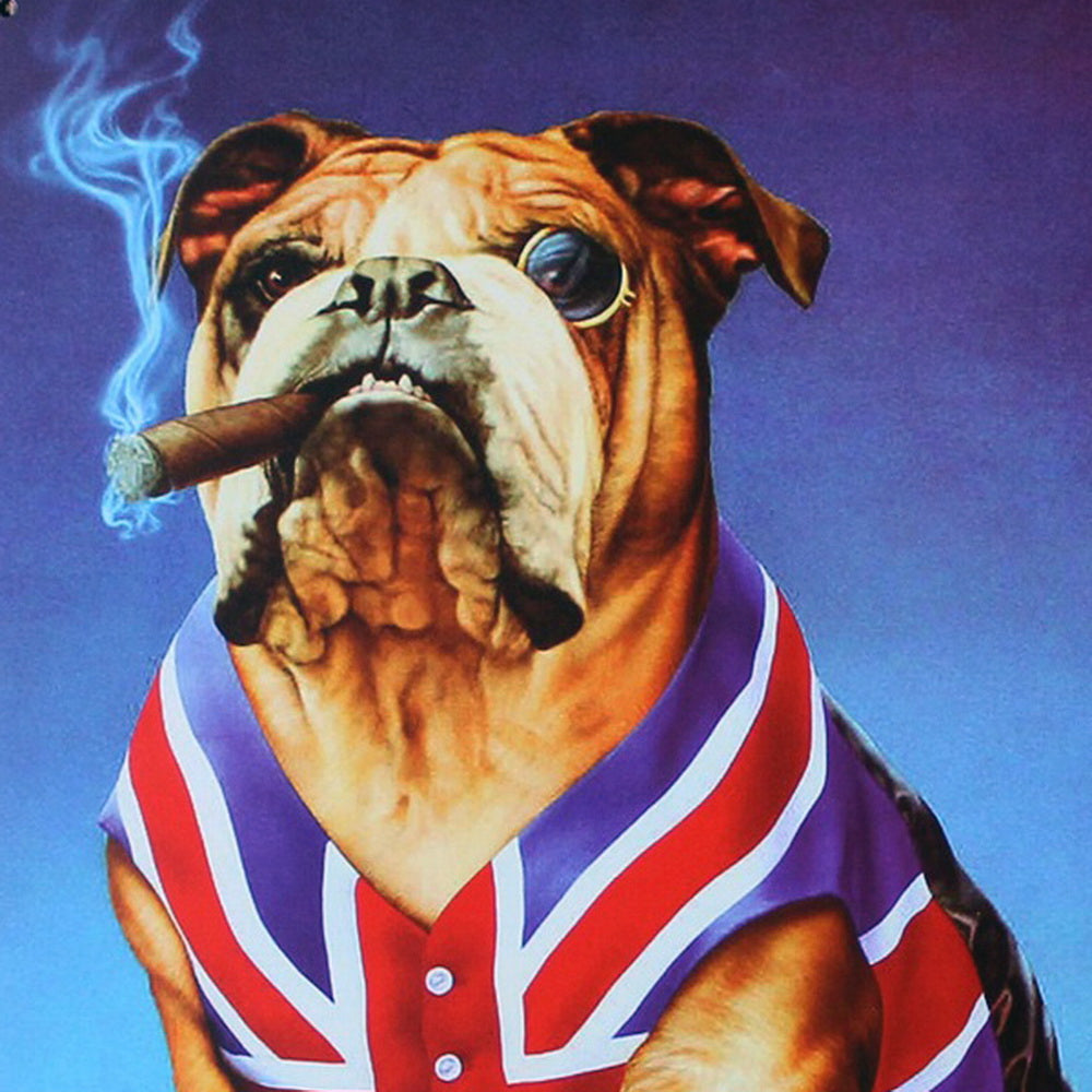 BULLDOG AND SMOKING CIGAR  Pet Sign for DOG art decor on wall