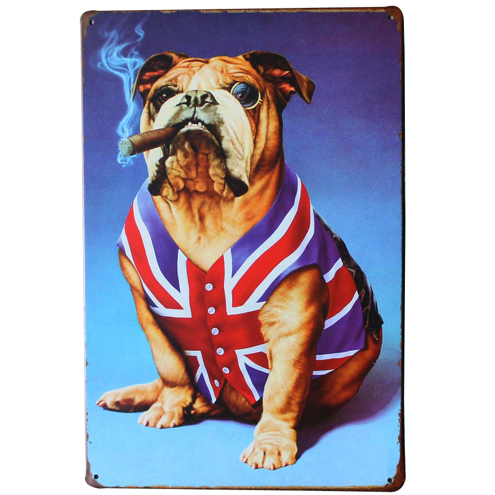 BULLDOG AND SMOKING CIGAR  Pet Sign for DOG art decor on wall