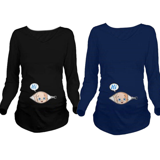 Cartoon Funny Maternity Shirts Pregnancy Long Sleeve Tee Shirt