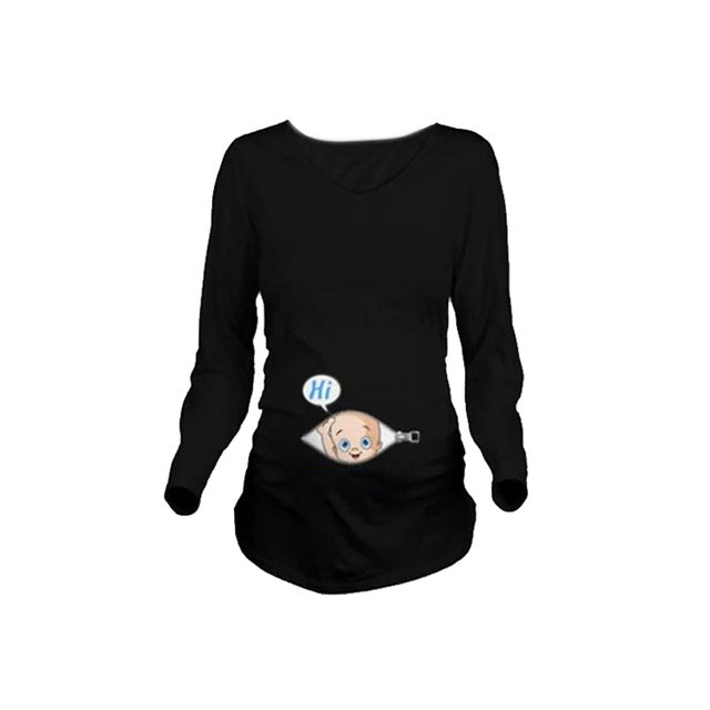 Cartoon Funny Maternity Shirts Pregnancy Long Sleeve Tee Shirt
