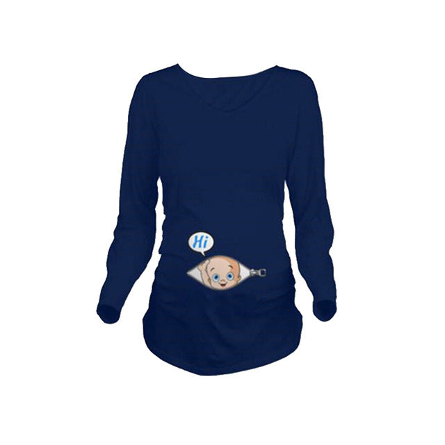 Cartoon Funny Maternity Shirts Pregnancy Long Sleeve Tee Shirt