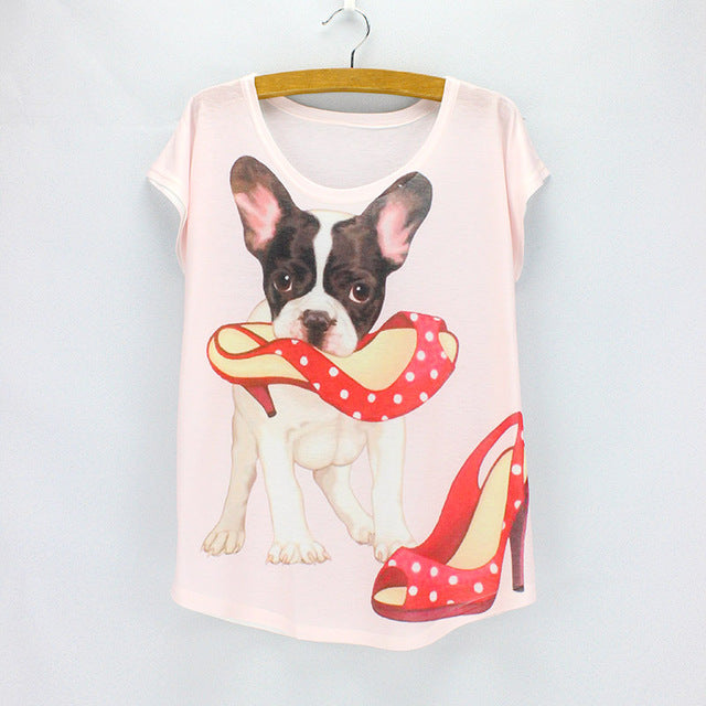 Bulldog photos print t-shirt female