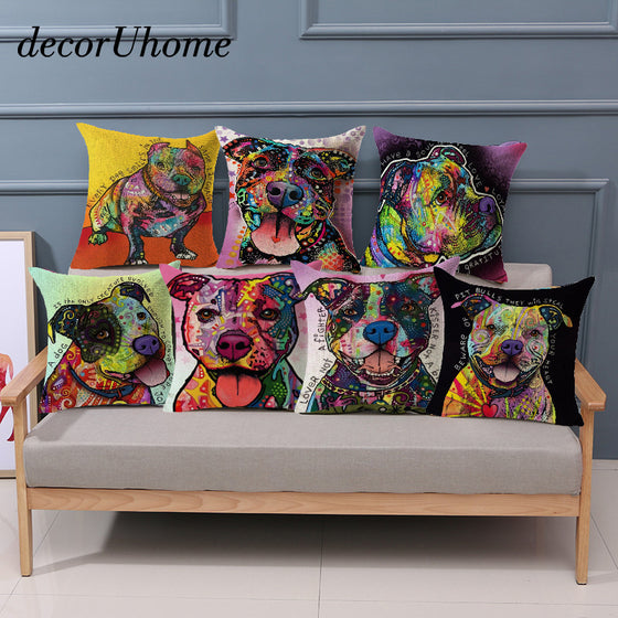 Bulldog Linen Pillow Case Pitbull Cushion