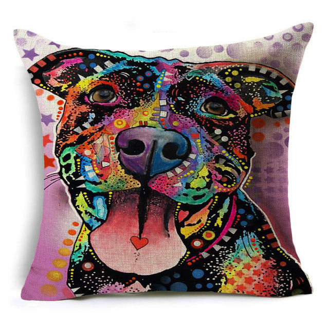 Bulldog Linen Pillow Case Pitbull Cushion