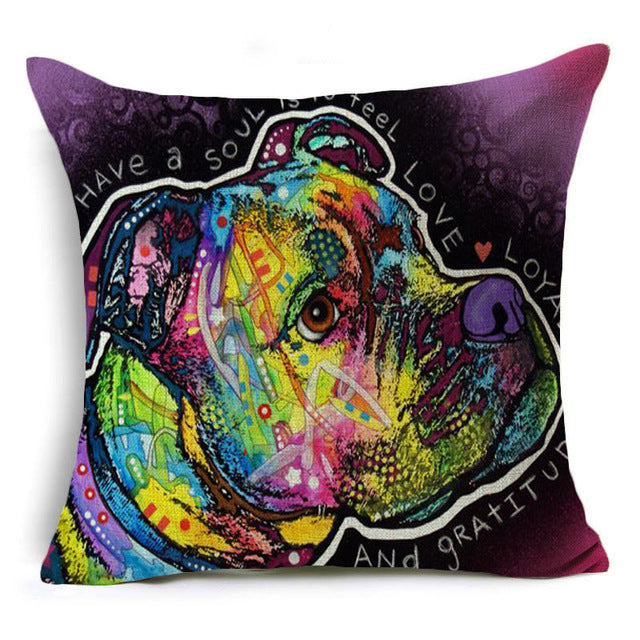 Bulldog Linen Pillow Case Pitbull Cushion