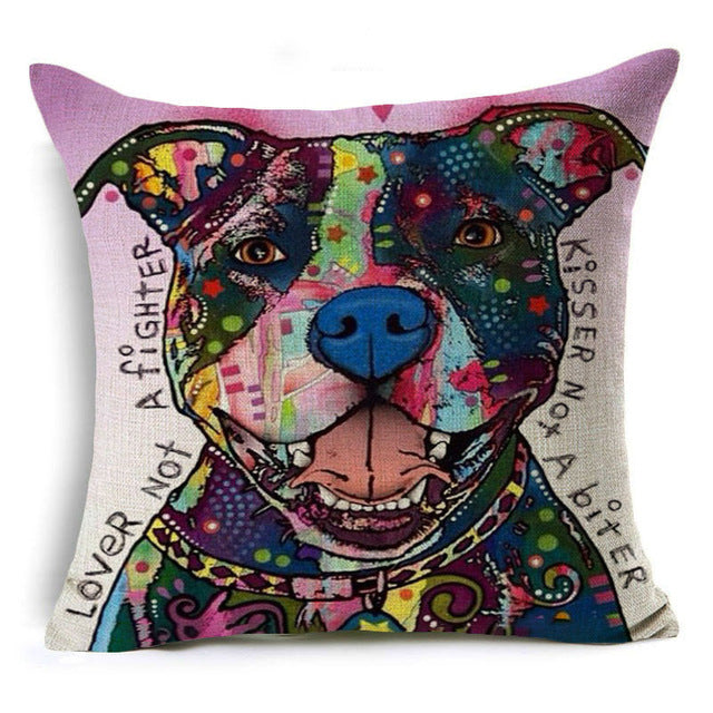 decorUhome Linen Pillow Case Pitbull Cushion