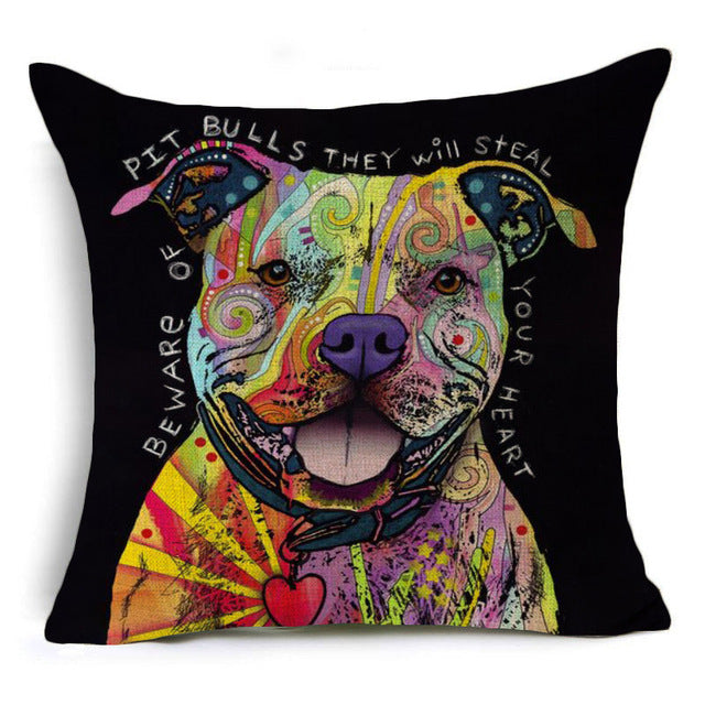 Bulldog Linen Pillow Case Pitbull Cushion
