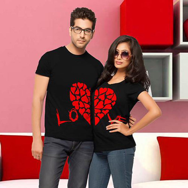 T Shirts Half Red Heart Love Printing