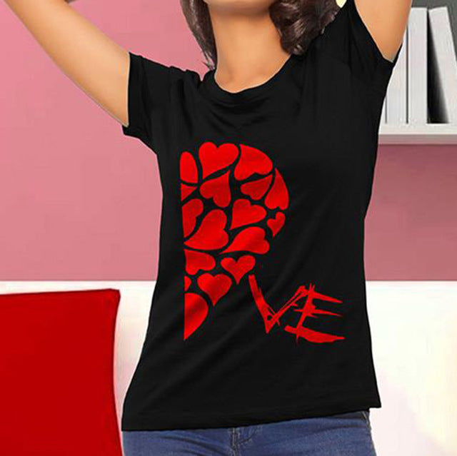 T Shirts Half Red Heart Love Printing