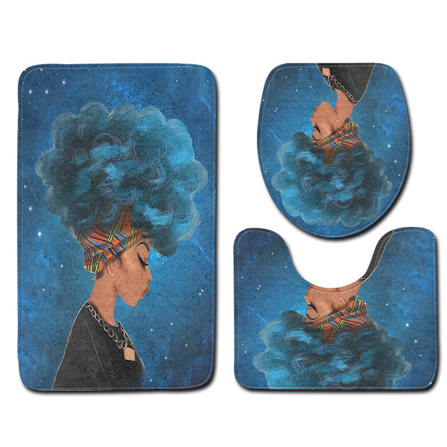 African Woman Printed 3pcs Anti-slip Bath Mat