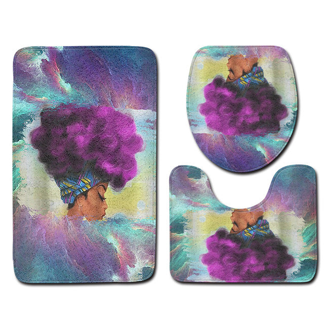 African Woman Printed 3pcs Anti-slip Bath Mat