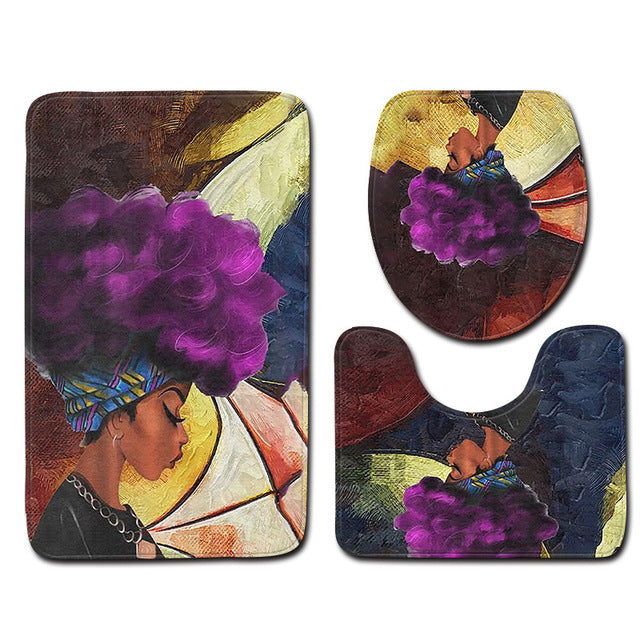 African Woman Printed 3pcs Anti-slip Bath Mat
