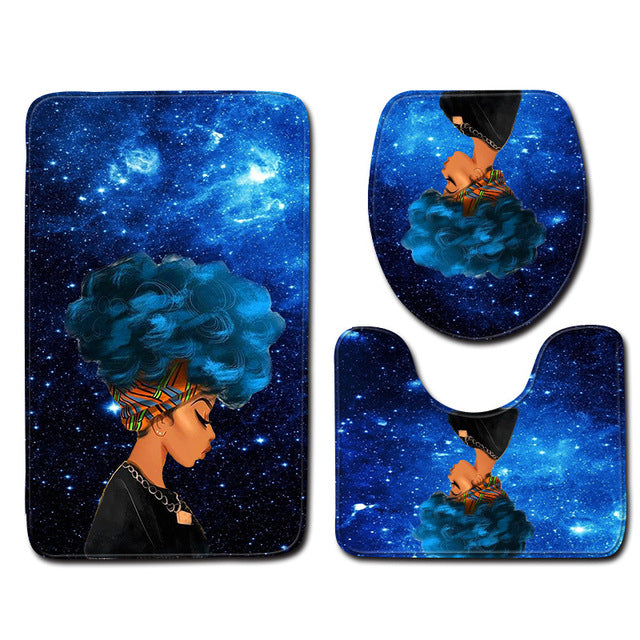 African Woman Printed 3pcs Anti-slip Bath Mat