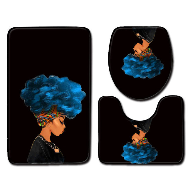 African Woman Printed 3pcs Anti-slip Bath Mat