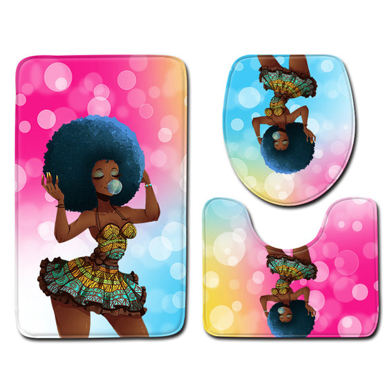 African Woman Printed 3pcs Anti-slip Bath Mat