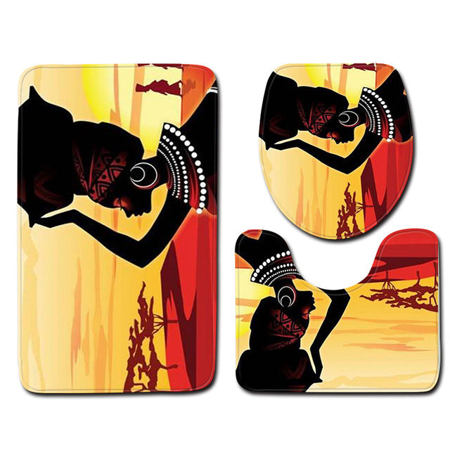 African Woman Printed 3pcs Anti-slip Bath Mat